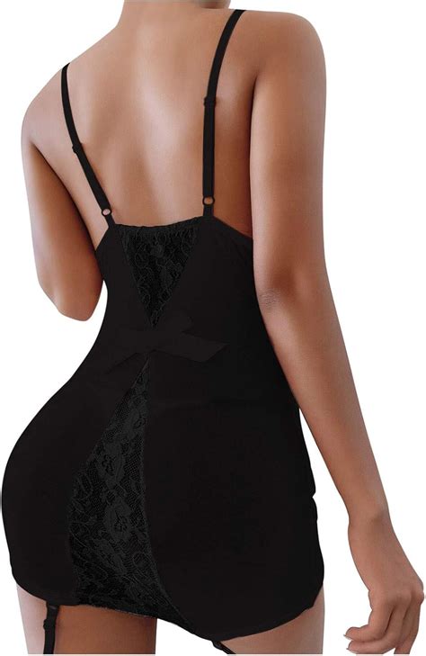 QCool Women Lingerie Set With Garter Full Slip Sexy Lace Chemise Slip