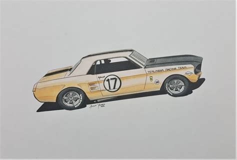 1967 Shelby Terlingua Racing Team Mustang race car drawing made using Micron pens and Copic ...