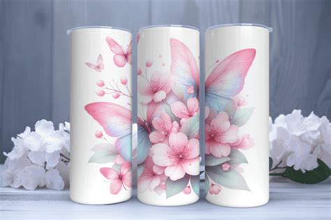 Pink Butterfly 20oz Skinny Tumbler Wrap Graphic By Sagorarts · Creative