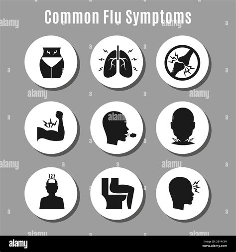 Flu Influenza Sickness Symptoms Icons On Circles Vector Flat