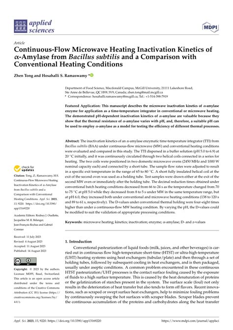 PDF Continuous Flow Microwave Heating Inactivation Kinetics of α