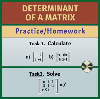 Determinant Of A Matrix Practice Homework By Niki Math TpT