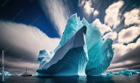 Iceberg in Antarctica. Extremely large, majestic iceberg of amazing shapes and textures, and ...