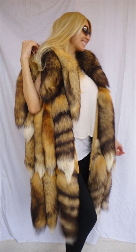 Women S Vintage Genuine Long Red Fox Fur Tails Vest Coat Fur Fur