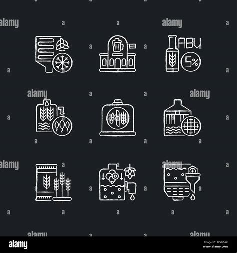 Beer Production Technology Chalk White Icons Set On Black Background Stock Vector Image And Art