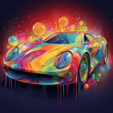 Premium Photo A Brightly Colored Car With Bubbles And Spray Paint On