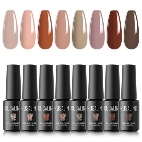 Rosalind Nude Gel Polish Set 8pcs Nude Brown Fall Gel Nail Polish Set Skin Tones Neutral Gel