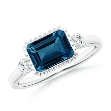 East West Emerald Cut London Blue Topaz Ring With Diamonds Angara