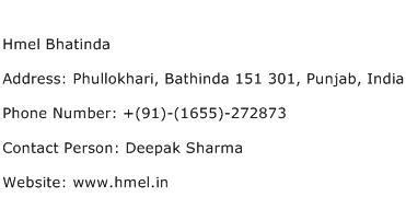 Hmel Bhatinda Address, Contact Number of Hmel Bhatinda