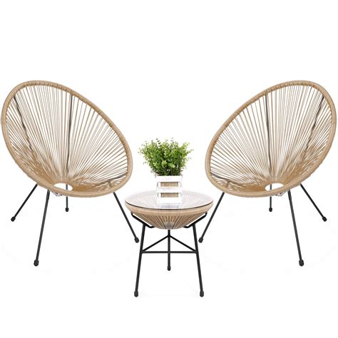 3 Piece All Weather Patio Acapulco Bistro Set W Rope Glass Top Table