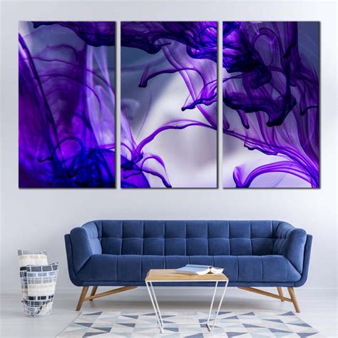 Abstract Ink Canvas Wall Art, Blue Purple Abstract Isolated Ink 3 Piec ...