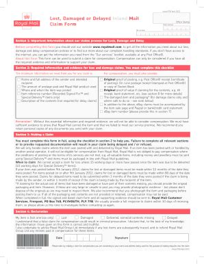 Lost Damaged Or Delayed Inland Mail Claim Form Fill Out And Sign