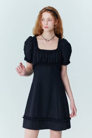 Frill Mini Dress Black Opening Sunshine