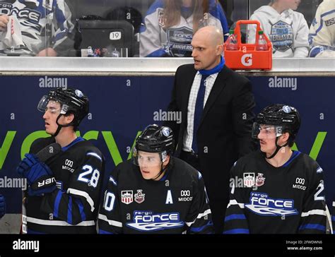 May 21 2021 Fargo Force Head Coach Pierre Paul Lamoureux Looks On During Game Three Of The