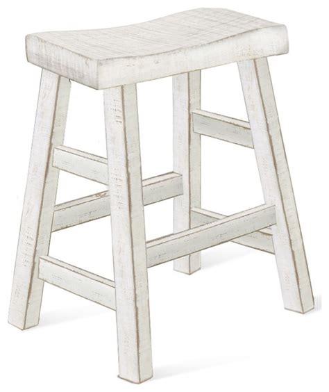 Pemberly Row Marina Mahogany Wood Saddle Seat Stool In White Sand