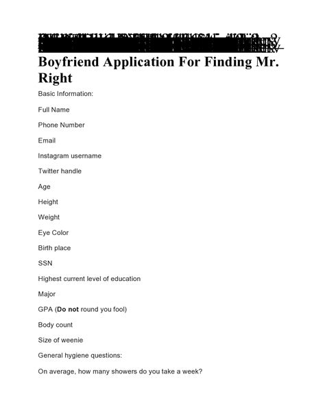 34 Official Boyfriend Application Forms Pdf Word