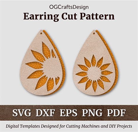 Sunflower Earring SVG Faux Leather Earrings Template OGCrafts