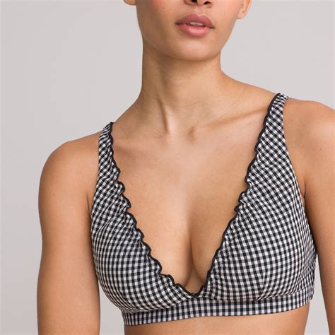 Bikini Oberteil Foulard Form Karierter Seersucker Schwarz Weiss La