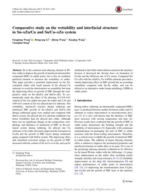 Comparative Study On The Wettability And Interfacial Structure In Sn