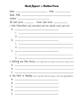 Book Report Outline Form by A Place for Mrs Pitts | TpT