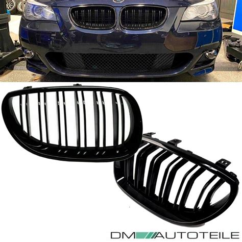 SET Kühlergrill Schwarz Hochglanz Doppelsteg passend für BMW 5er E60