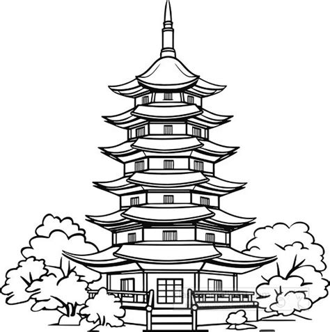 Places and buildings Outline Clipart-chinese pagoda black outline