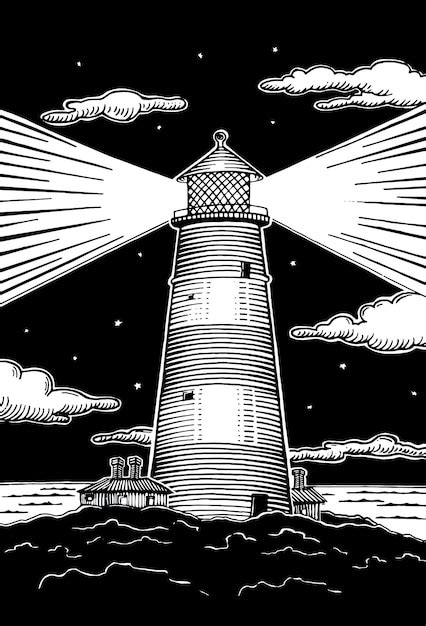 Premium Vector Vintage Hand Drawn Line Art Lighthouse Engraved