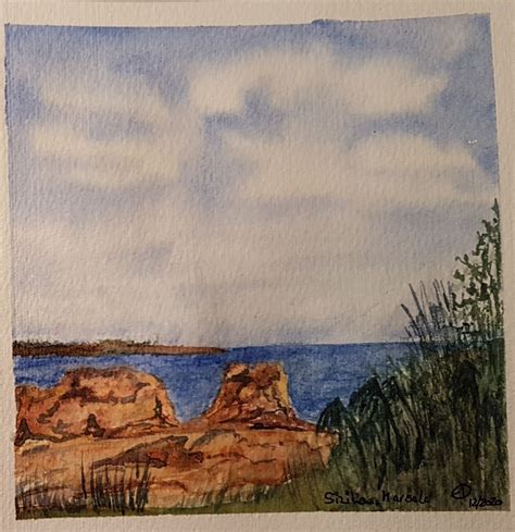 Sizilien 1 Strand Himmel Meer Aquarell Von Engldor Kunstnet