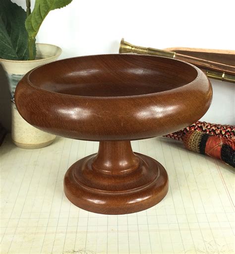 Vintage Wood Pedestal Fruit Bowl Or Stand Made From Polished