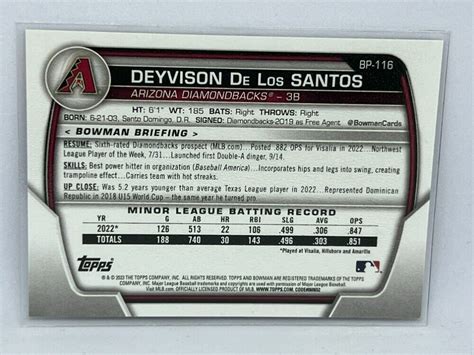 Deyvison De Los Santos St Bowman Rookie Topps Bowman Baseball No