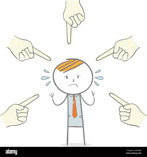 Doodle Stick Figure Giant Hands Pointing At Businessman Stock Vector