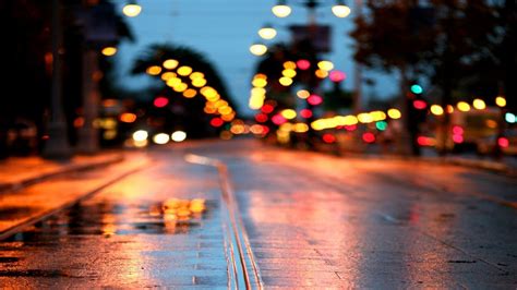 HD Wallpaper: Rainy Streets with Captivating Bokeh Lights