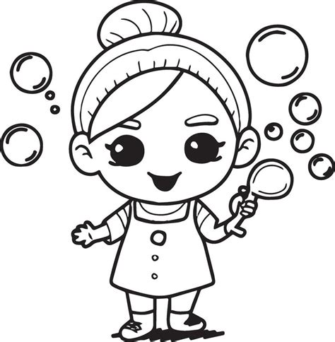 Coloring book for children Girl with soap bubbles. Vector illustration ...