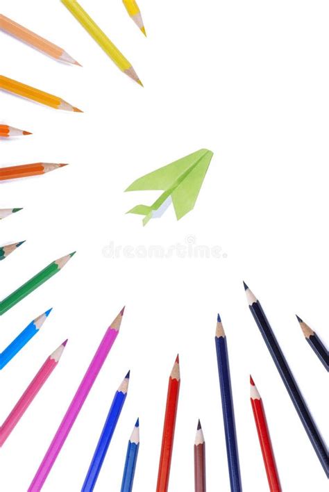 Colour Pencils with Paper Plane 2 Stock Photo - Image of plane ...