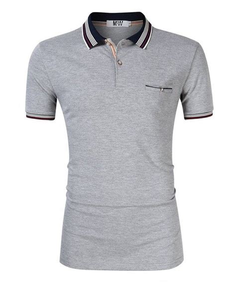 Men S Casual Slim Fit Stripe Collar Short Sleeve Solid Polo Shirts