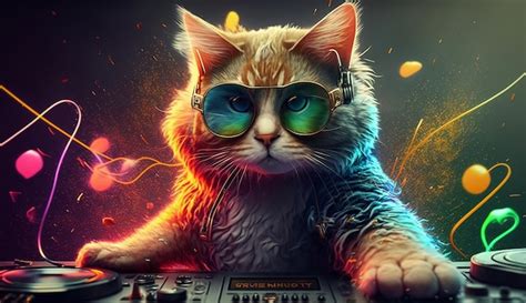 Fundo de dj de música de gato em estilo bonito em fundo branco conceito