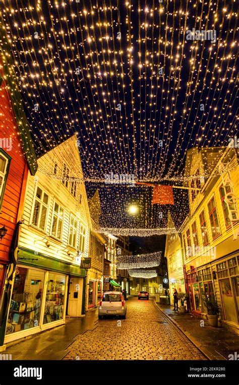 Christmas Night In Bergen Norway Stock Photo Alamy