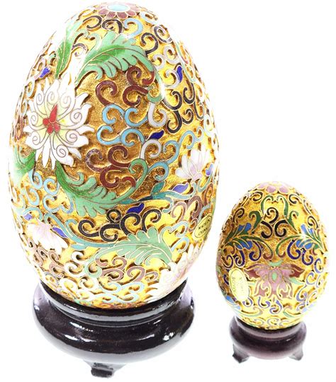 Lot 2pc Enameled And Gilt Cloisonne Eggs