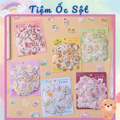 Bộ 200 Miếng Dán Sticker Trang Trí Sổ Tay Hoạ Tiết Hoạt Hình Xinh Xắn