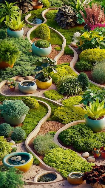 Premium Photo | A garden with a garden with a garden path and plants