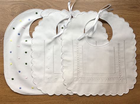 Handmade Unisex White Cotton Baby Bibs With Hemstitch And Etsy