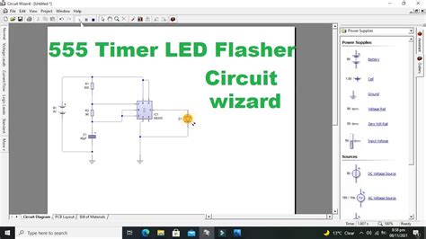 How To Make An Led Flasher With 555 Timer In Circuit Wizard Simulator Youtube