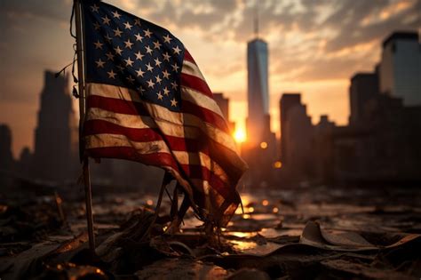 Premium Photo New York Skyline Silhouette With Twin Towers And Usa