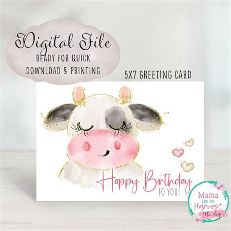 Printable Cow Birthday Card - Etsy