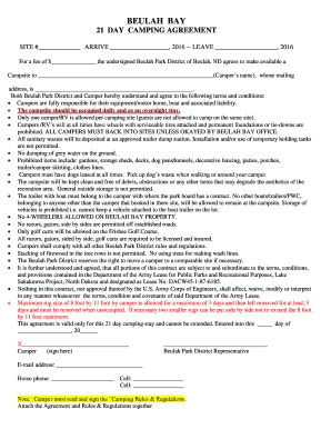 Fillable Online LONG TERM SEASONAL CAMPING AGREEMENT Fax Email Print