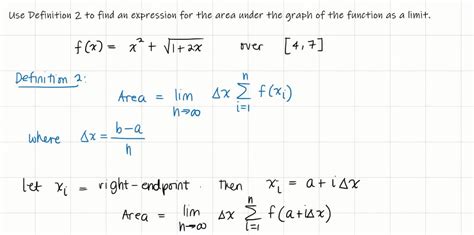 Solved Use Definition To Find An Expression For The Area Under The