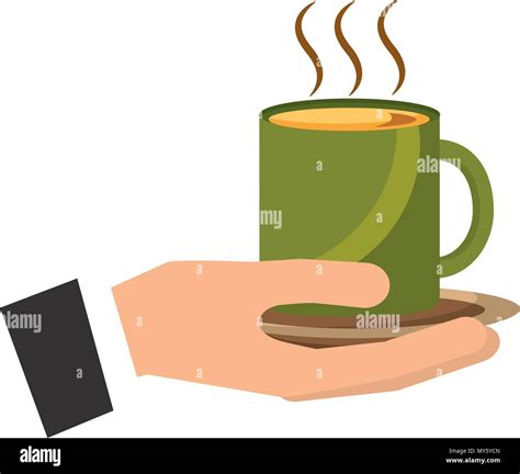 Hand Holding Hot Coffee Cup On Dish Vector Illustration Stock Vector