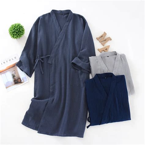 Camisón fino de crepé para hombre Kimono de algodón 100 ropa de