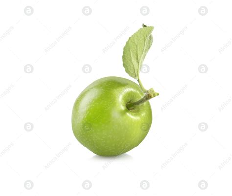 Fresh green apple with leaf isolated on white: Stock Photo | Download ...