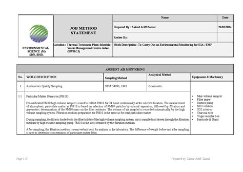 Jha Sample For Sampling Environmental Science M Sdn Bhd Job